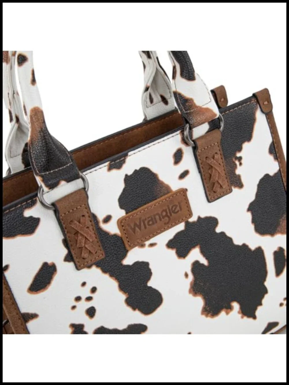 Faux Leather Cow Print Tote Bag with Whipstitch Details